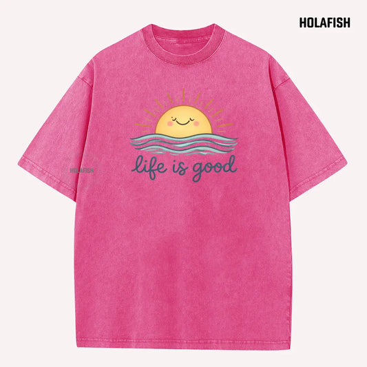 Holafish Acid Wash T-Shirt Vintage Crew Neck Tee Shirt, Heavy Cotton Soft Breathable Fabric, Simple Daily Look, Comfortable All-Day Wear for Street Style Mothers Day Gift