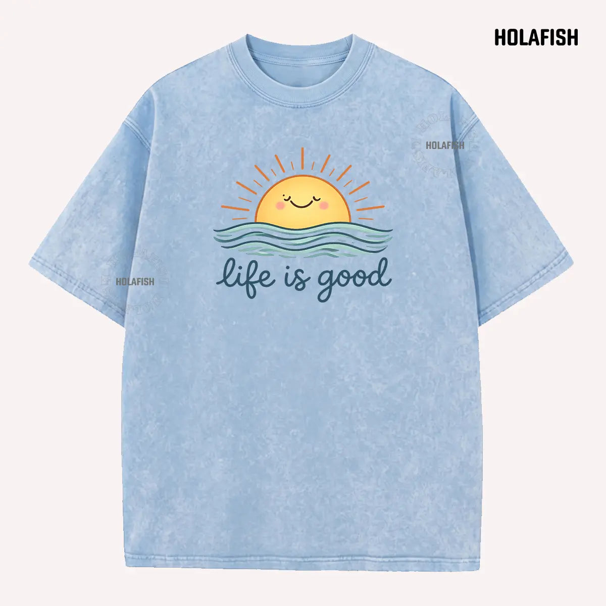 Holafish Acid Wash T-Shirt Vintage Crew Neck Tee Shirt, Heavy Cotton Soft Breathable Fabric, Simple Daily Look, Comfortable All-Day Wear for Street Style Mothers Day Gift