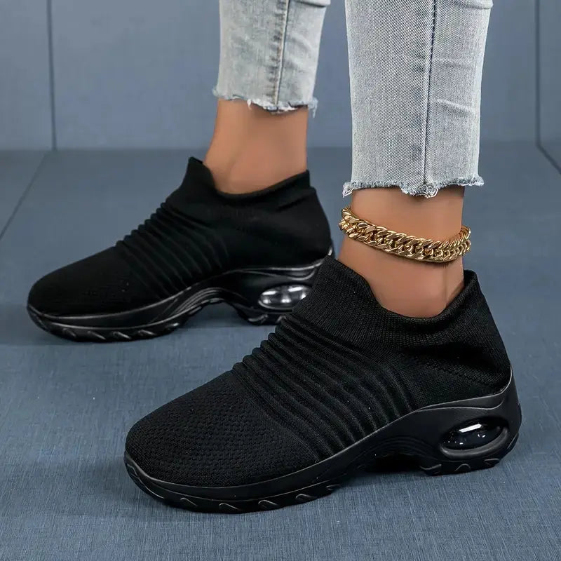 Sosenfer 2026 Women'S Breathable Knit Chunky Sneakers, Casual Slip on Outdoor Shoes, Comfortable Low Top Air Cushion Shoes, Footwear Athletic Trainer 1839.1862 -0